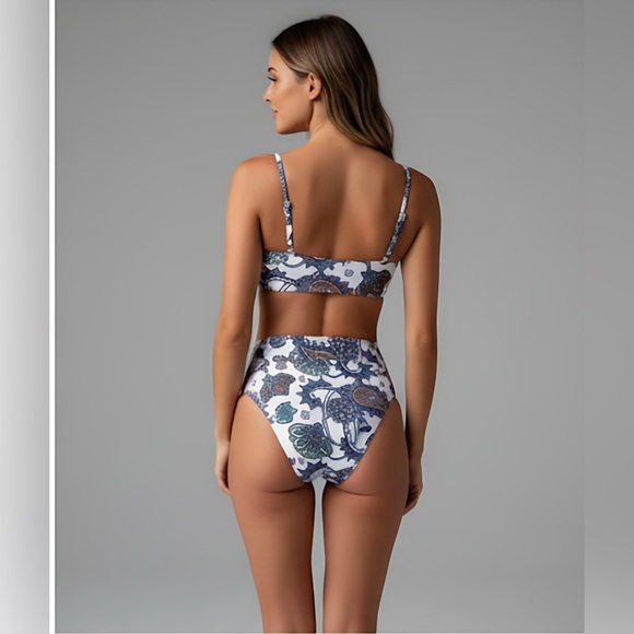 Boho Paisley Print High Waist Push Up Bikini Swimsuit - Picture 4 of 8